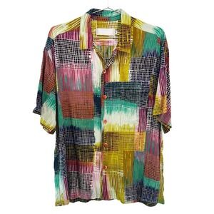 JAMS‎ WORLD Men's Retro Network Print Shirt • Medium • red, blue, yellow